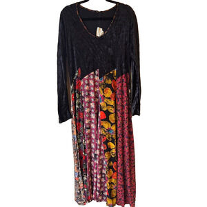 Vintage Zoe Size M Gypsy Patchwork Maxi Dress Floral Boho Artsy Hippie Festival